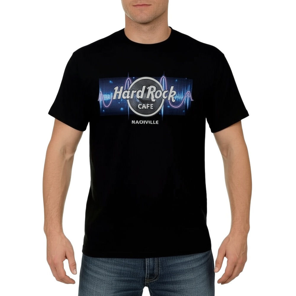 Hard Rock Cafe T Shirt Large Black Nashville Sound Wave & City Skyline Graphic